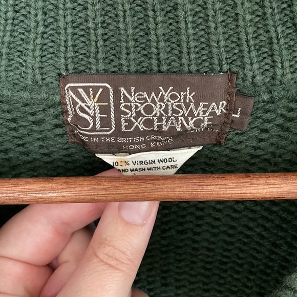 VINTAGE New York Sportswear Exchange. 100% wool green sweater, size L. - Picture 3 of 3
